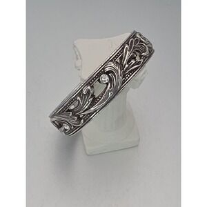 Vtg BRIGHTON Bangle Bracelet Silver Plate & Crystal 3D Waves Textured FREE $HIP!
